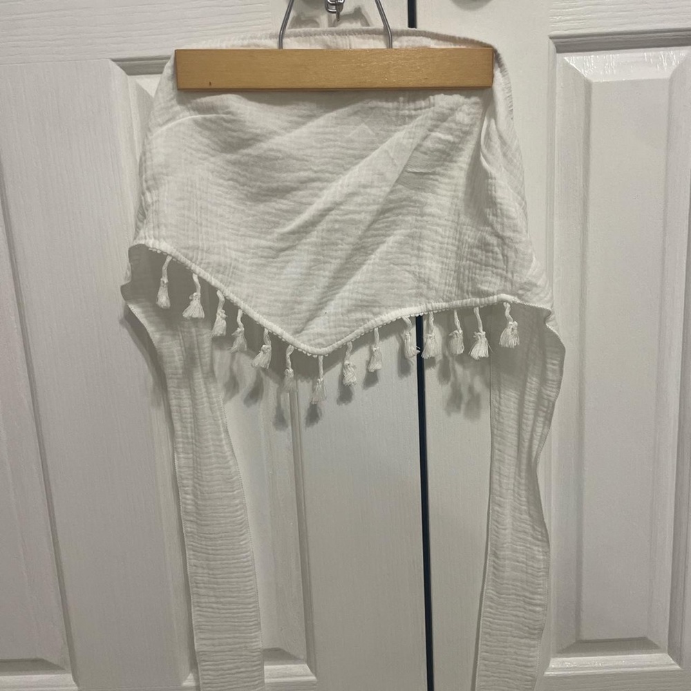 Pink boho fringe strapless tie crop top
